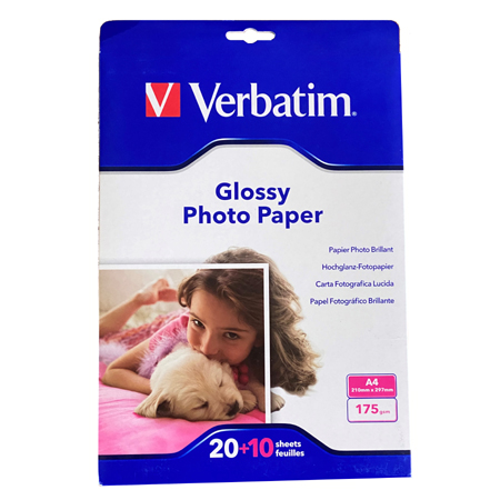 ΧΑΡΤΙ VERBATIM ΦΩΤΟΓΡΑΦΙΚΟ PHOTO GLOSSY Α4 175GR 20+10Φ